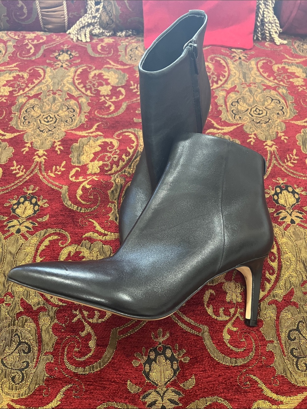 Calvin Klein Black Pointed Leather Ankle Booties